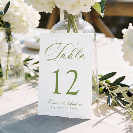 Classic Olive Green Calligraphy Wedding Tischnummer