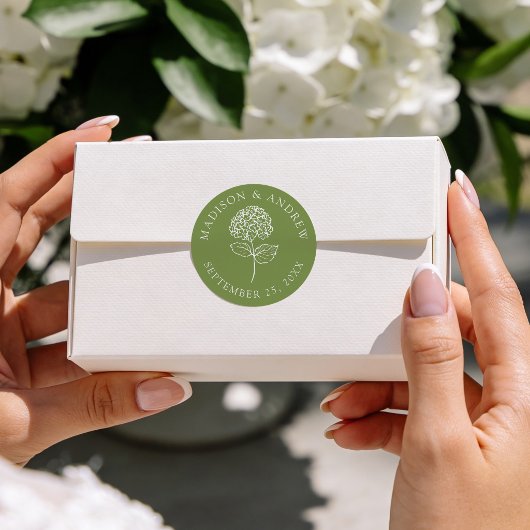 Classic Olive Green Hydrangea Wedding Runder Aufkleber