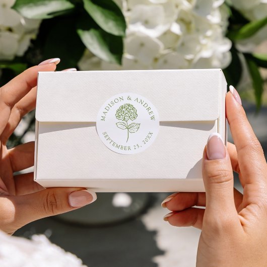 Classic Olive Green Hydrangea Wedding Runder Aufkleber