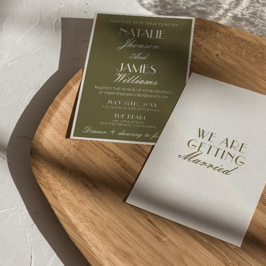 Classic Olive Green Old Money Luxury Wedding  Einladung