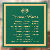 Classic Opening Hours Business Logo Green Gold Fensteraufkleber (Blatt 2)