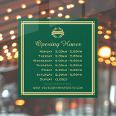 Classic Opening Hours Business Logo Green Gold Fensteraufkleber