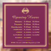 Classic Opening Hours Business Logo Plum Gold Fensteraufkleber (Blatt 2)