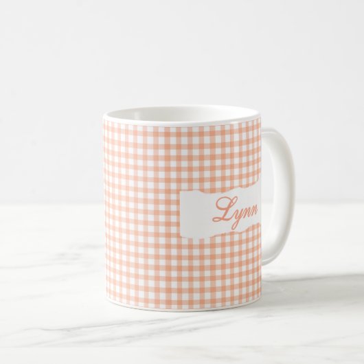 Classic Orange Gingham Personalized Name  Kaffeetasse (VorderseiteRechts)