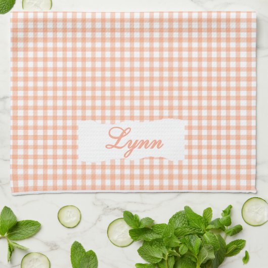 Classic Orange & White Gingham | Personalized Name Geschirrtuch (Gefaltet)