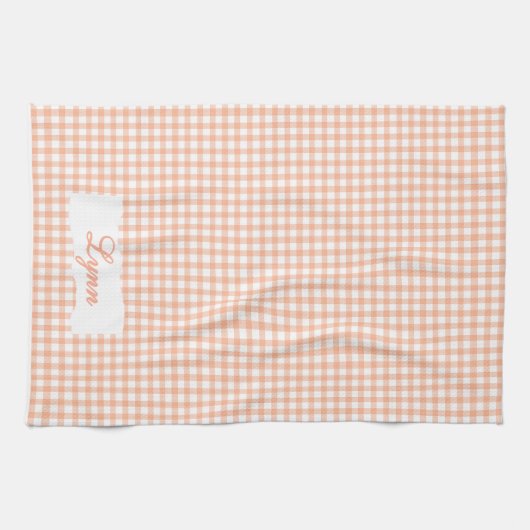 Classic Orange & White Gingham | Personalized Name Geschirrtuch (Horizontal)