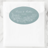 Classic Ornament Dusty Blue Wedding Logo Ovaler Aufkleber (Tasche)