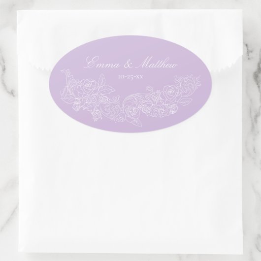 Classic Ornament Pastel Purple Wedding Crest Ovaler Aufkleber (Tasche)