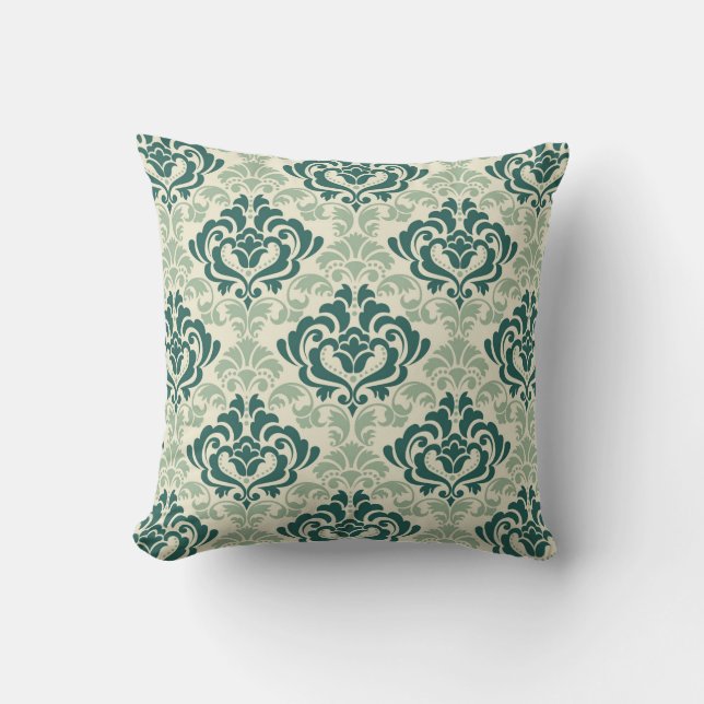 Classic Ornamental Damask Green Kissen (Vorderseite)