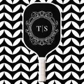 Classic Ornate Circle White Monogram Initial Pickleball Schläger