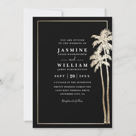 Classic Palm Trees Elegant Modern QR Code Wedding Einladung (Vorderseite)