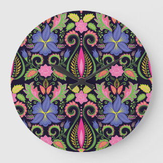 Classic Pansy: Vintages Blumenmuster Große Wanduhr