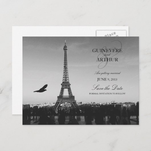 Classic Paris France Wedding Save the Date Ankündigungspostkarte (Vorne/Hinten)