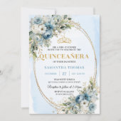 Classic Pastel Blue Gold Eucalyptus 15th Birthday Einladung (Vorderseite)