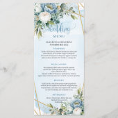 Classic Pastel Blue Peonies Gold Glitzer Dinner Menükarte (Vorderseite)