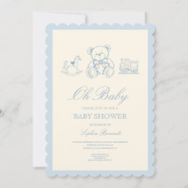 Classic Pastel Blue Teddy Bear Baby Shower Einladung