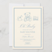 Classic Pastel Blue Teddy Bear Baby Shower Einladung (Vorderseite)