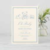 Classic Pastel Blue Teddy Bear Baby Shower Einladung (Stehend Vorderseite)