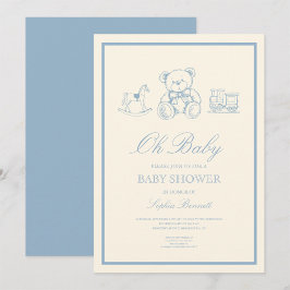 Classic Pastel Blue Teddy Bear Baby Shower Einladung