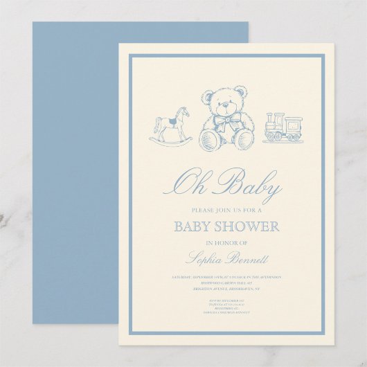 Classic Pastel Blue Teddy Bear Baby Shower Einladung