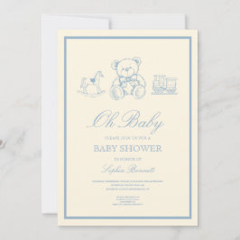 Classic Pastel Blue Teddy Bear Baby Shower Einladung