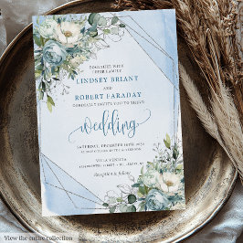 Classic Pastel Blue White Silver Rose Hochzeit Einladung