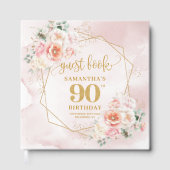Classic Pastel Pink Gold Blume 90. Geburtstag Gästebuch (Vorderseite)