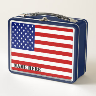 Classic Patriotic American Flag Monogram Metall Lunch Box