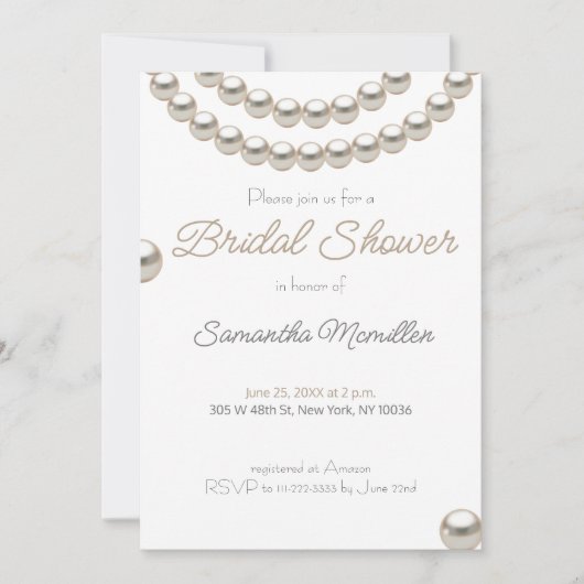 Classic Pearl Brautparty Einladung (Vorderseite)