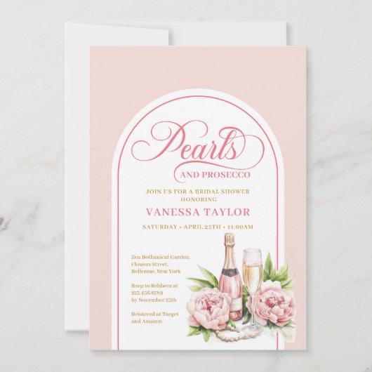 Classic Pearls and Prosecco Bridal Shower Invite Einladung (Vorderseite)