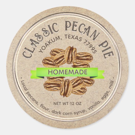 CLASSIC PECAN PIE Grunge Schriftart Kraft Brown Runder Aufkleber (Vorderseite)