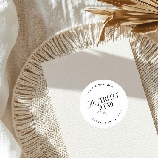 Classic "Perfect Blend" Black/White Coffee Wedding Runder Aufkleber