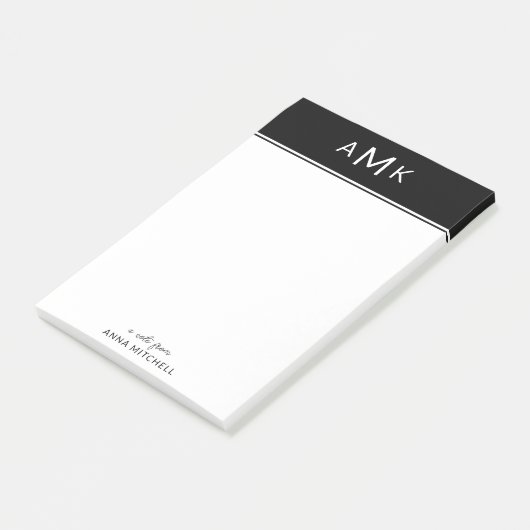 Classic Personal Monogram Sticky Notepad Post-it Klebezettel (angewinkelt)