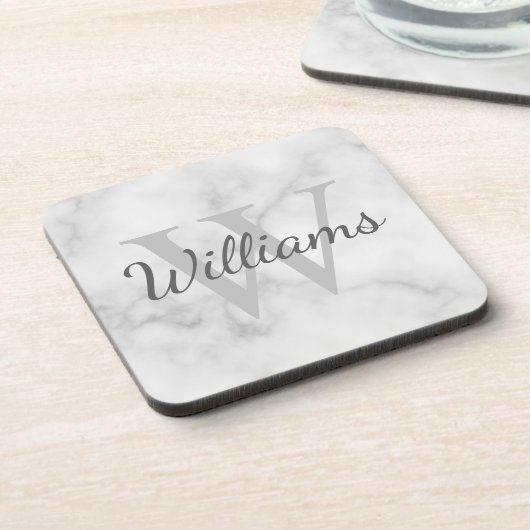 Classic Personalized Monogram and Name Marble Look Getränkeuntersetzer (Linke Seite)