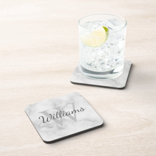 Classic Personalized Monogram and Name Marble Look Getränkeuntersetzer (Rechte Seite)