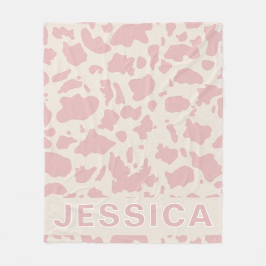 Classic Personalized Pink Cow Print Fleecedecke (Vorderseite)