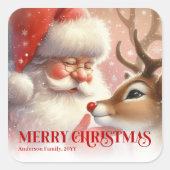 Classic Personalized Santa Rudolph Christmas Kids Quadratischer Aufkleber (Vorderseite)