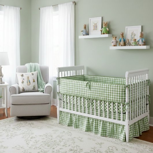 Classic Peter der Rabbit Green Gingham Birth Stats Kissen
