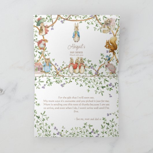 Classic Peter die Rabbit Baby Dusche Danke Auto (Innenseite)