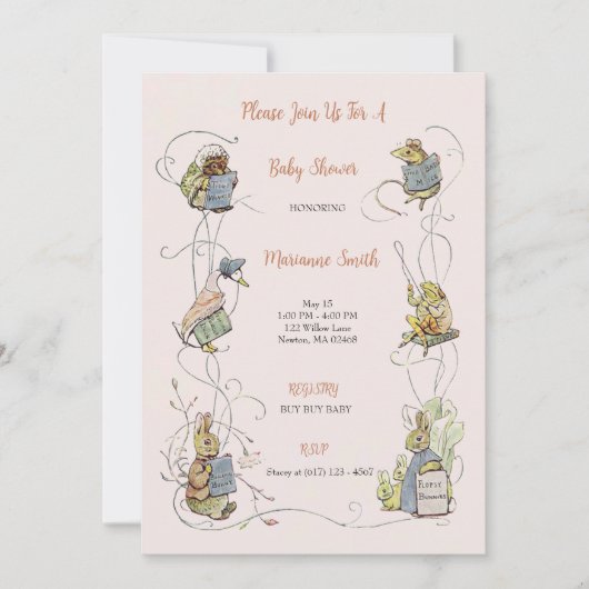 Classic Peter the Rabbit Baby Girl Shower Einladung (Vorderseite)