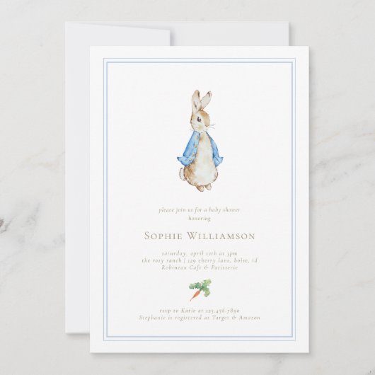 Classic Peter the Rabbit Baby Shower Einladung (Vorderseite)