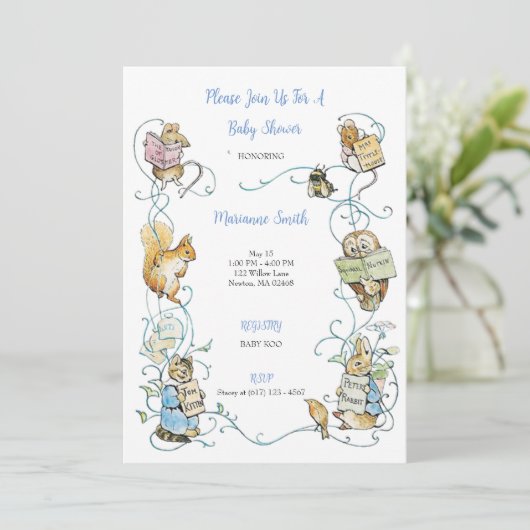 Classic Peter the Rabbit Baby Shower Einladung (Stehend Vorderseite)