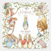 Classic Peter the Rabbit Baby Shower Quadratischer Aufkleber (Vorderseite)