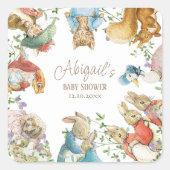 Classic Peter the Rabbit Baby Shower Quadratischer Aufkleber (Vorderseite)