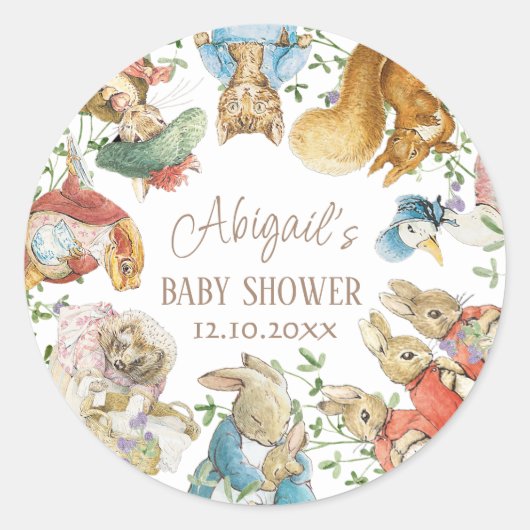 Classic Peter the Rabbit Baby Shower Runder Aufkleber (Vorderseite)