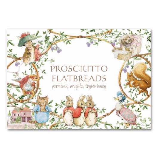 Classic Peter the Rabbit Buffet Food Name Card Tischnummer (Vorderseite)