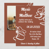 Classic Photo Burnt Orange Floral Wedding  Einladung (Vorne/Hinten)