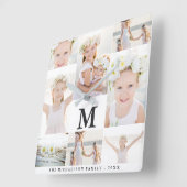 Classic Photo Collage with Monogram and Name Quadratische Wanduhr (Winkel)