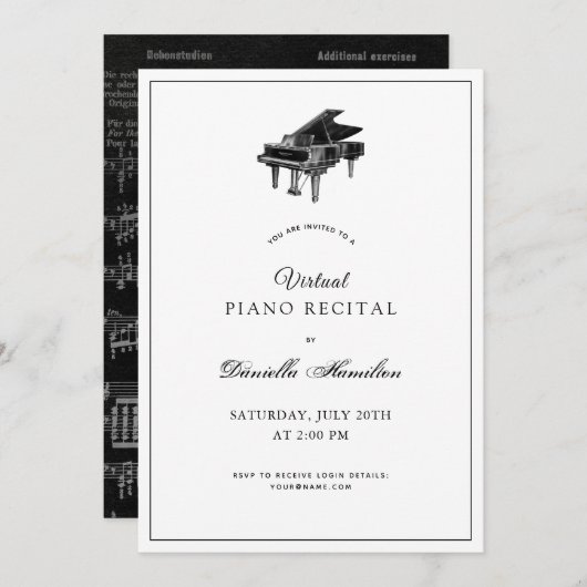 Classic Piano White Virtual Erwägungsgrund Einladu Einladung (Vorne/Hinten)