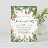 Classic Pine & Ornament Christmas Party Einladung (Stehend Vorderseite)